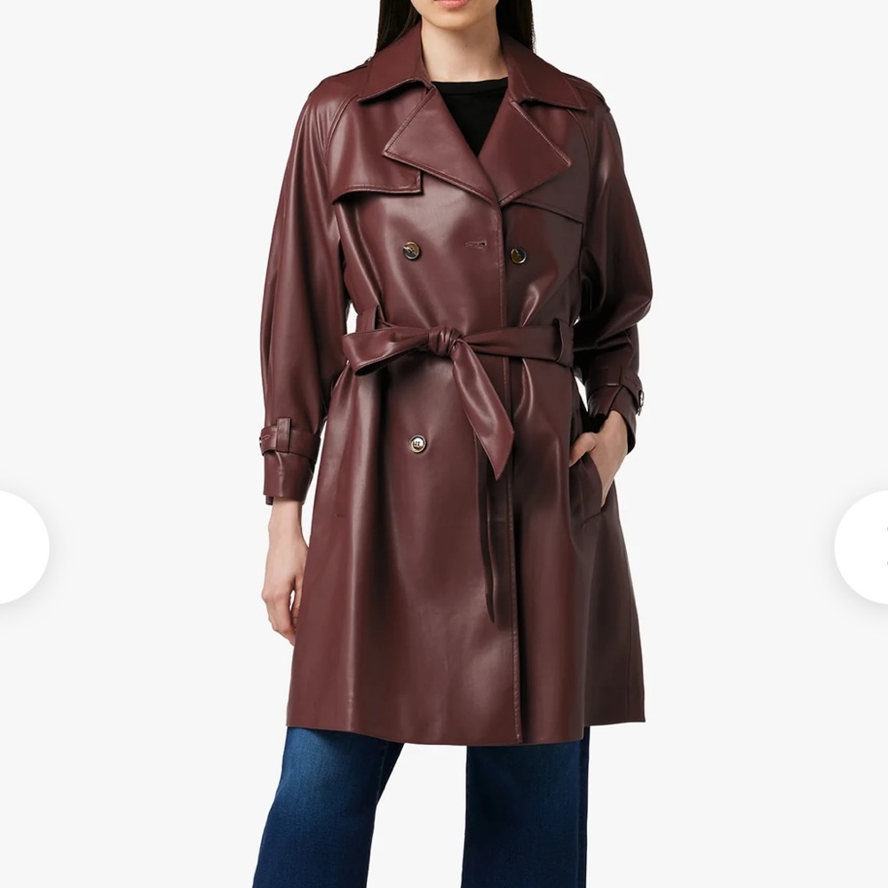Joe's Jeans Burgundy Faux-Leather Trench Coat